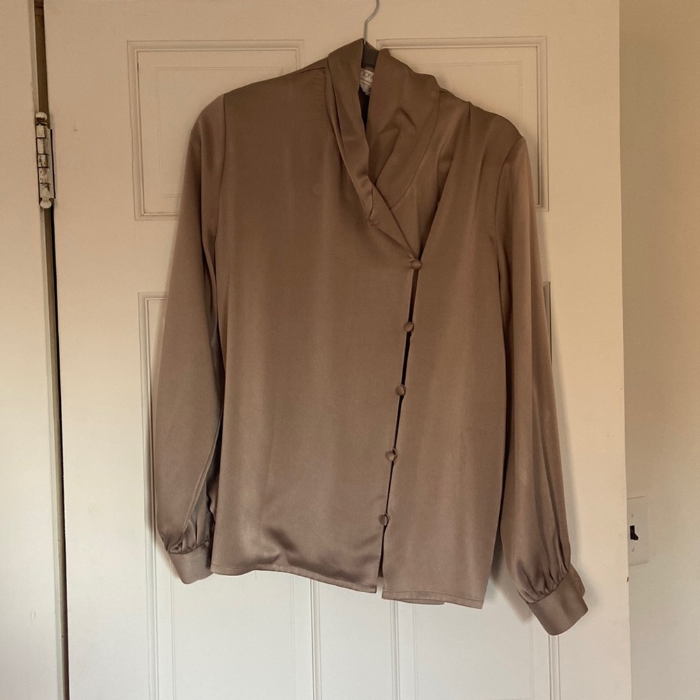 Vintage Taupe Satin Blouse